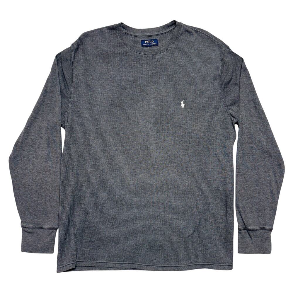 Polo Ralph Lauren Shirt Large Mens Gray Thermal Waffle Knit Pony Crew Neck